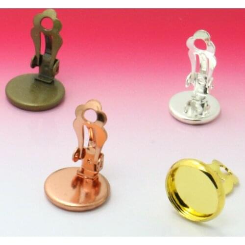 20pcs French Ear Clip 10 12 14 20mm Cabochon Cameo Setting Blank Base Silver/Rose Gold/Antique Bronze/Gold DIY Earring Findings