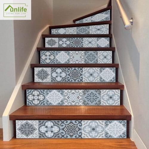 Funlife®18*100cm*6pcs Grey and Blue Stair Riser Sticker Waterproof PVC Self-adhesive for Stairway Bathroom Kitchen Decor