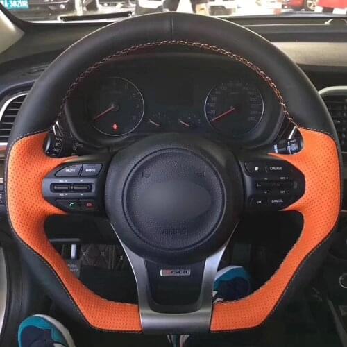 Hot sale diy car steering wheel cover for kia k5 optima 2014 2015 new product leather black orange suede leather Auto interior