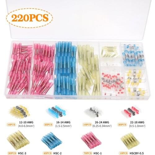 100/150/220pcs Insulated Heat Shrink Butt Connector Wire Splice Crimp Terminals Soldered Seal Connectors Waterproof for boat