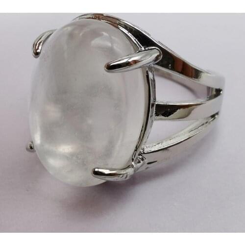 Natural Clear Crystal Stone Oval Bead GEM Finger Ring Size 8-9 Jewelry For Gift X280