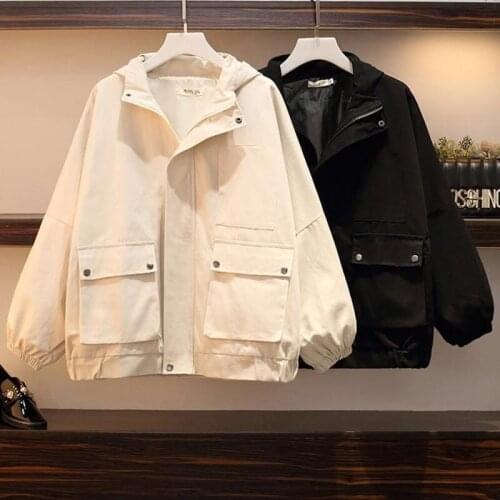 2020 Autumn New Women Jacket Hooded Pocket Zipper Jackets Loose Casual Windbreaker Female Coats Outerwear Tops Plus Size P745