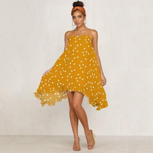 Summer Polka Dot Dress 2019 Asymmetric Women Boho Dresses Spaghetti Strap Sleeveless Chiffon Long Beach Vestidos