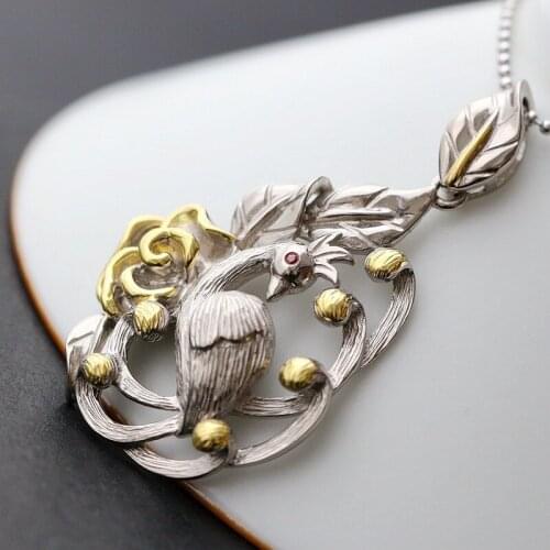 Fashion Vintage 925 pure Silver Handmade Silver Peacock Pendant Lady Silver Pendant