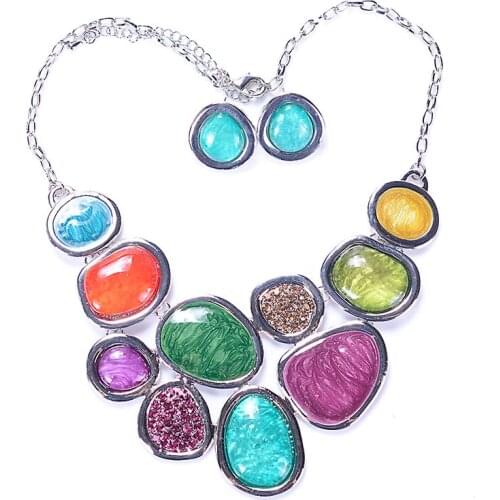 6sets Fashion multi-color SWIRL ENAMEL jewelry sets unique design gifts high quality fashion earrings + necklace for woemen 2017