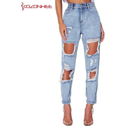 Inelastic Straight Womens Jeans Hole Irregular Distressed Straight Jeans For womens Casual Street Fashion Mens Trousers #61