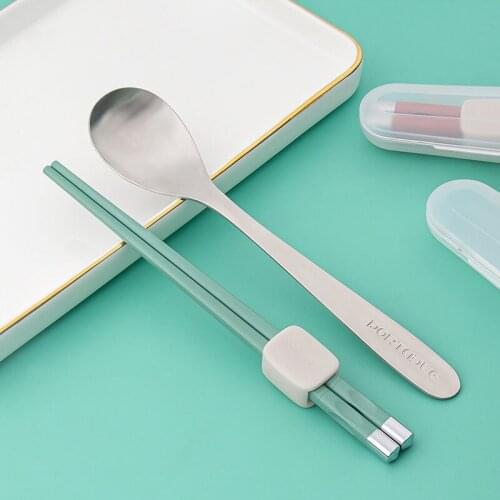 Two-Piece Chopsticks Spoon Dinnerware Students Go To Work Takeout Storage Box Tableware Anti-Slip High Temperature
