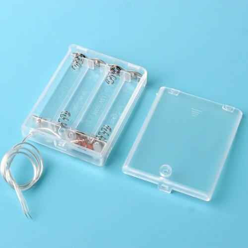 Plastic 4 X 1.5V AA Batteries Holder Storage Case Box With ON/OFF Switch Lead 4 Slots AA 4A 6V Battery Holder Box Cover