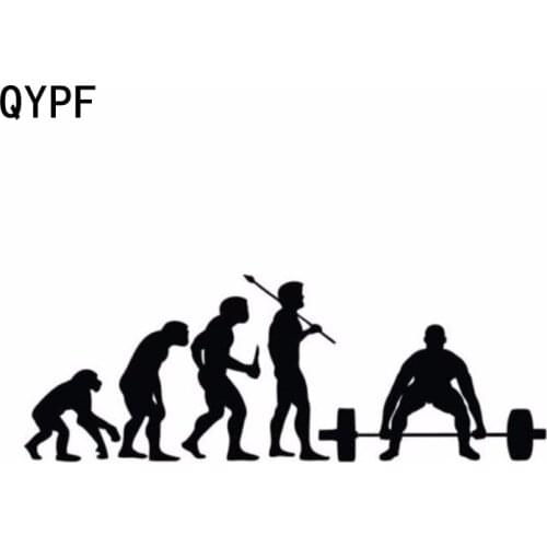 QYPF 15.2CM*5.3CM Fashion Evolution Weightlifting Sport Vinyl Car Stickers Black Silver S2-0016