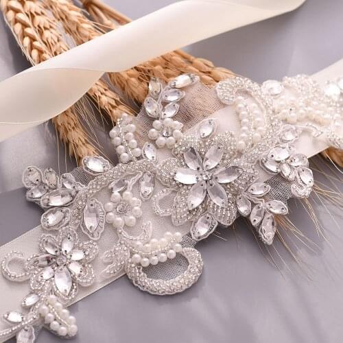 Bridal belt sash Rhinestone Crystal Satin Wedding Bridal Sashes 2020 White Ivory Long Bride Belt Handmade Formal Waistband Women