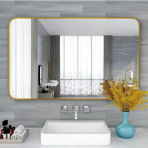 Modern Aluminum Alloy Rectangular Round Angle Bathroom Mirror Living Room Mirror Make-up Mirror Wall Mirror Free Shipping