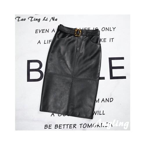 2020 Women Spring Genuine Real Sheep Leather Skirt E55