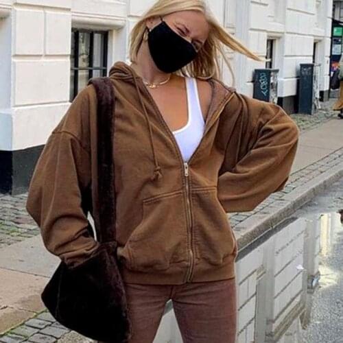 Street European And American Fashion Womens Cardigan Winter New Loose Hoodies Pocket Plus Velvet Sweatshirt