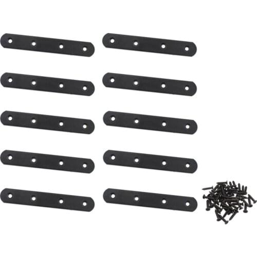 10Pack Flat Mending Plate for Wood,Black Iron Flat Straight Brace Bracket Metal Repair Fixing Wood Brace Joining Plates 130x20mm