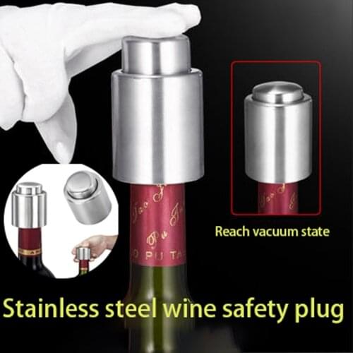 Vacuum Red Wine Stopper Stainless Steel Press Wine Cap Sealer Storage Fresh Keeper Bottle Lid Cover Barware For Home Kitchen Bar