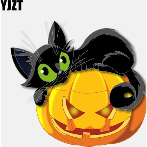 YJZT 15.3CM*14CM Witch Cat Pumpkin Halloween Car Sticker PVC Motorcycle Decal 11-01130
