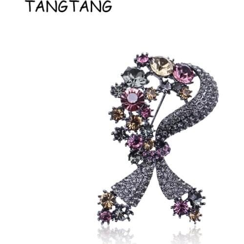 TANGTANG Bowknot Brooch For Women Colorful Crystal Bouquet Brooch Pin Black Tone Gunmetal Plated Pin And Brooch Glamour Jewelry