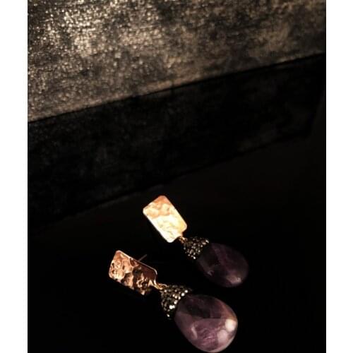 Dr Stone Natural Stone Women 'S Amethyst Stone Rose Gold Plated Earrings RYL1 439800198