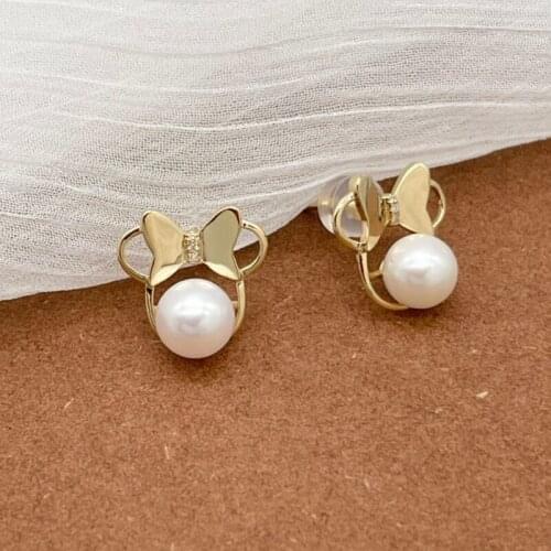 MADALENA SARARA 7-7.5mm AA Akoya Pearl 18K Women Earrings Butterfly Simple Style Au750 Saltwater Pearl Stud Earrings