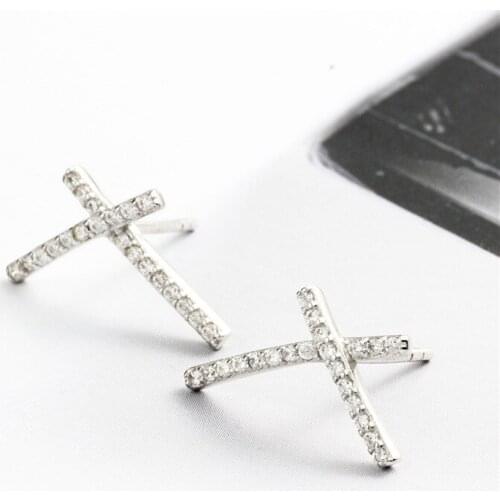 Cross full zircon earring 100% 925 Sterling silver Jewelry fashion Hypoallergenic Stud earrings for women gift
