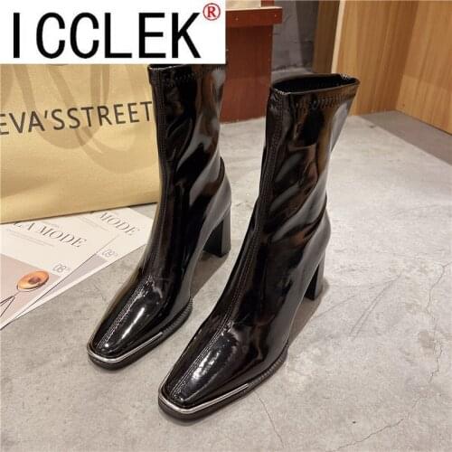 Women Winter Shoes High Quality PU Leather Over Knee Boots Fashion Square Heels Booties Woman Size 35-39