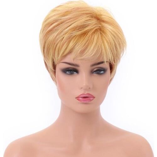 Bestung Blonde Short Straight Wig for Women Synthetic Heat Resistant Fiber Hair Wigs with Bangs for cosplay Daily Use