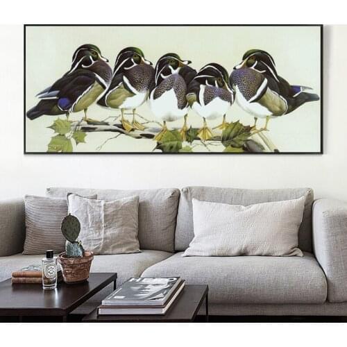 07G Retro Birds Mandarin Duck Banner Canvas Art Painting Print Poster Picture Wall Living Room Bedside Home Decorative Gift