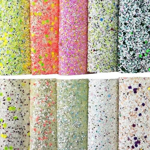 A4 Sheet 8"x11.8" White mix Chunky Glitter Fabric Leather Faux Leather Fabric For craft Sewing bows DIY 1piece F0371
