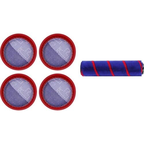 1 Pcs Fluffy Electric Floor Roller Brush & 4 Pcs for Dibea D18 D008Pro Vacuum Cleaner Replacement Washable Filter