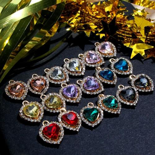 10Pcs Luxury Colorful Crystal Heart Charms Pendant Rhinestone Shiny Love Charm High Quality DIY Jewelry Making Accessories Bulk
