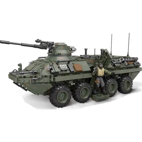 World War 2 Military War America Stryker Armored Vehicle Tank Building Blocks Set Soldiers Army Weapon Model Boy Toys Kids Gift
