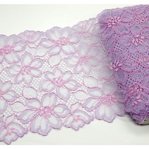 2Yards 16.8CM Width Pink Floral Embroidered Elastic Lace Trim Purple Garter Lingerie Bra Dress Sewing Underwear Fabric Handmade