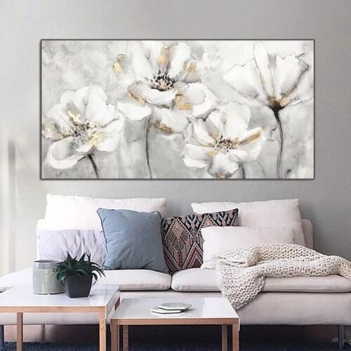 Abstract Poster Prints Canvas Painting Wall Art White And Golden Modern Flower Pictures For Office Room Nordic Home Decor