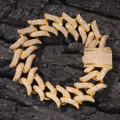 20MM Full Iced Out CZ Hip Hop Heavy Thorns Cuban Bracelet Chain Bracelets for Women Men Jewelry Gold Silver