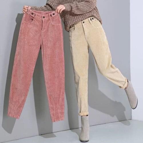 New High Quality Fashion Spring Autumn Women Corduroy Pants Straight Streetwear Trousers Capris High Waist Female Student S-4xl
