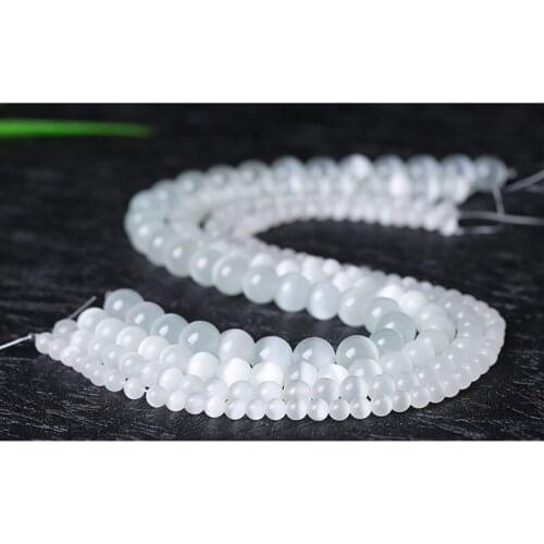 Wholesale White Cat Eye Stone Round Beads 4-12mm Glass String Loose Opal DIY Charm Beads For Jewelry Making 15inches