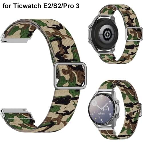 Camo 22mm Watch Strap Elastic Fabric forfor Ticwatch Pro 3 Wristband for Ticwatch GTX/Pro/E2/S2 Band Accessories Bracelet Belt