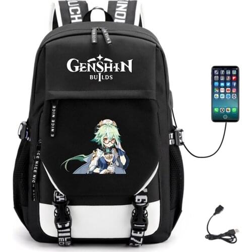 Anime Genshin Impact USB Canvas Schoolbag Teenger Fabric Packsack Casual Student Unisex Backpack High Quality Laptop Bag