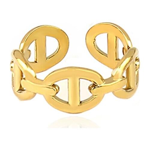 Retro Geometric Stainless Steel Rings For Women Open Finger Rings Jewelry Charms Chain Ring Rings Punk Simple Pig Nose Rings