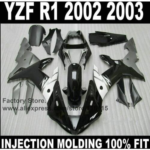 Custom Full injection fairings sets for YAMAHA R1 2002 2003 YZF R1 02 03 black white motorcycle repair fairing parts