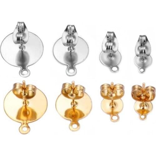 50Pcs/lot Stainless Steel Round Post Stud Earring Pins Settings Base Ear Post DIY For Jewelry Making Findings