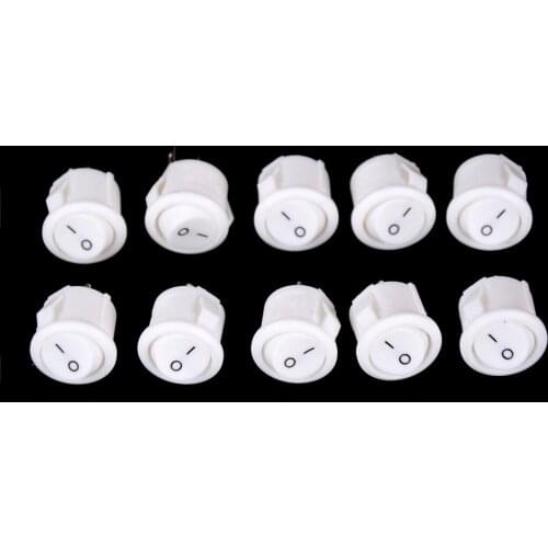 10Pcs Small Round Boat Rocker Switches Black Mini Round Black White Red 2 Pin ON-OFF Rocker Switch 16mm Diameter