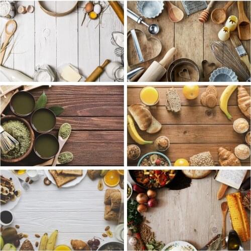 Laeacco Gray Wooden Boards Kitchen Tools Egg Wallpaper Pet Doll Portrait Photo Backgrounds Photography Backdrops Photo Studio