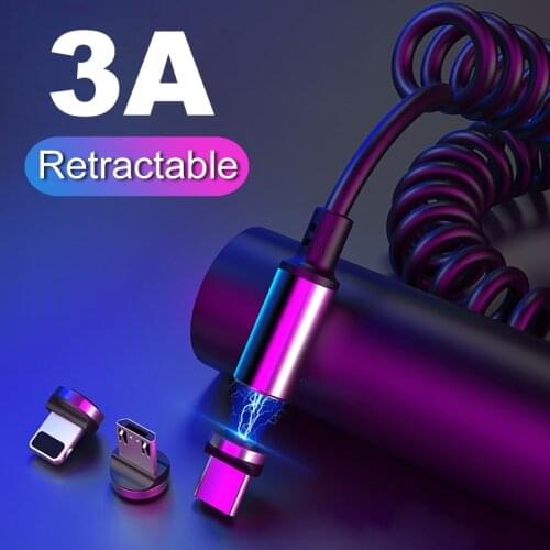 3A Magnetic Spring Fast charger Retractable Cable Micro USB Charger Type C Fast charging For IPhone11XS Pro Huawei P40 Fast Cord