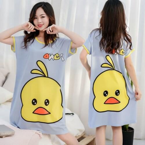 Cute Girl Cartoon Sleepwear Cotton 2020 NEW Women Home Sleep Shirt Sexy Lingerie Print Nightgown Plus Size Night Dress Nightwear