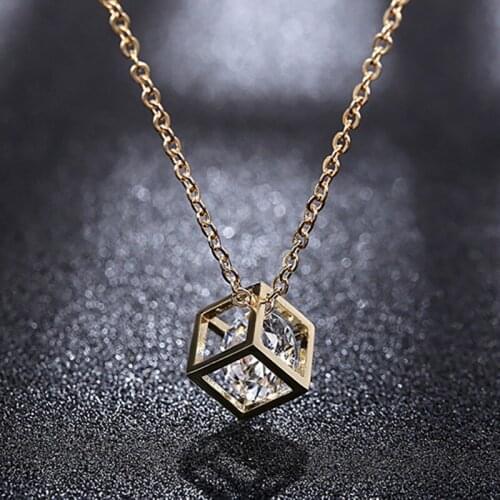 Fashion Zircon Crystal Cube Pendant Necklace Novel Chic Simple Wild Women Necklace Three-Dimensional lLove Rubiks Cube Necklace