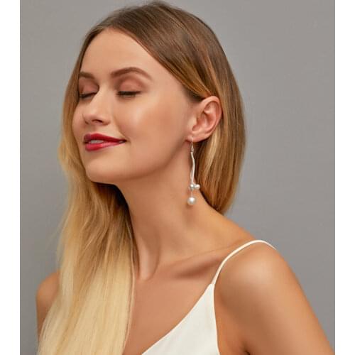 Modyle Small Metal Beads Earrings Long Drop Earrings Women Party Statement Hanging Dangle Earrings Fashion Jewelry