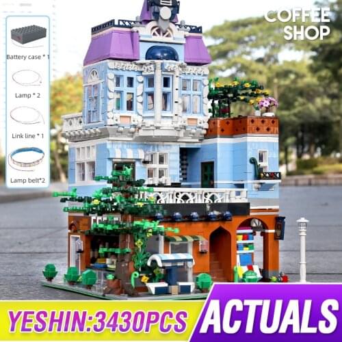 MOULD KING City Street View Architecture the Corner European Style Cafe Coffee Shop Building Blocks Bricks Kids BirthdayToys