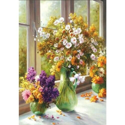 Flower Printed Water-Soluble Canvas 11CT Cross Stitch DIY Embroidery Set Needlework Hobby Sewing Craft Counted Different Stamped