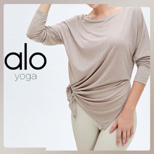 Alo Yoga New Yoga Wear Womens Breathable Loose Tie Long-sleeved T-shirt Running Fitness Top